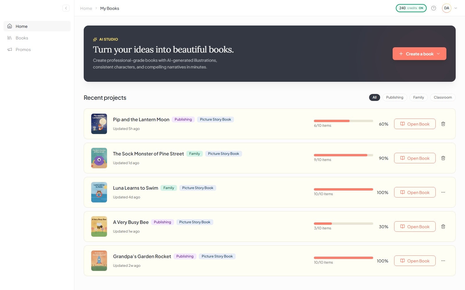 AI web app for creating illustrated children's books — screenshot 1