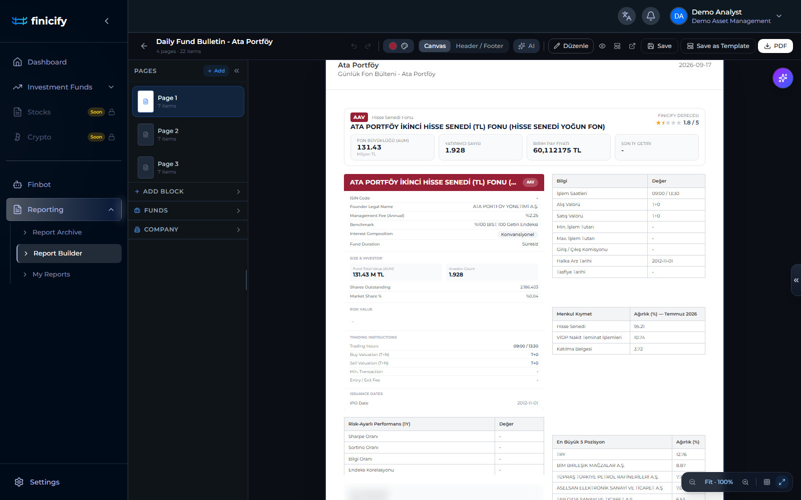 Fund analytics and reporting web app for Finicify — screenshot 3