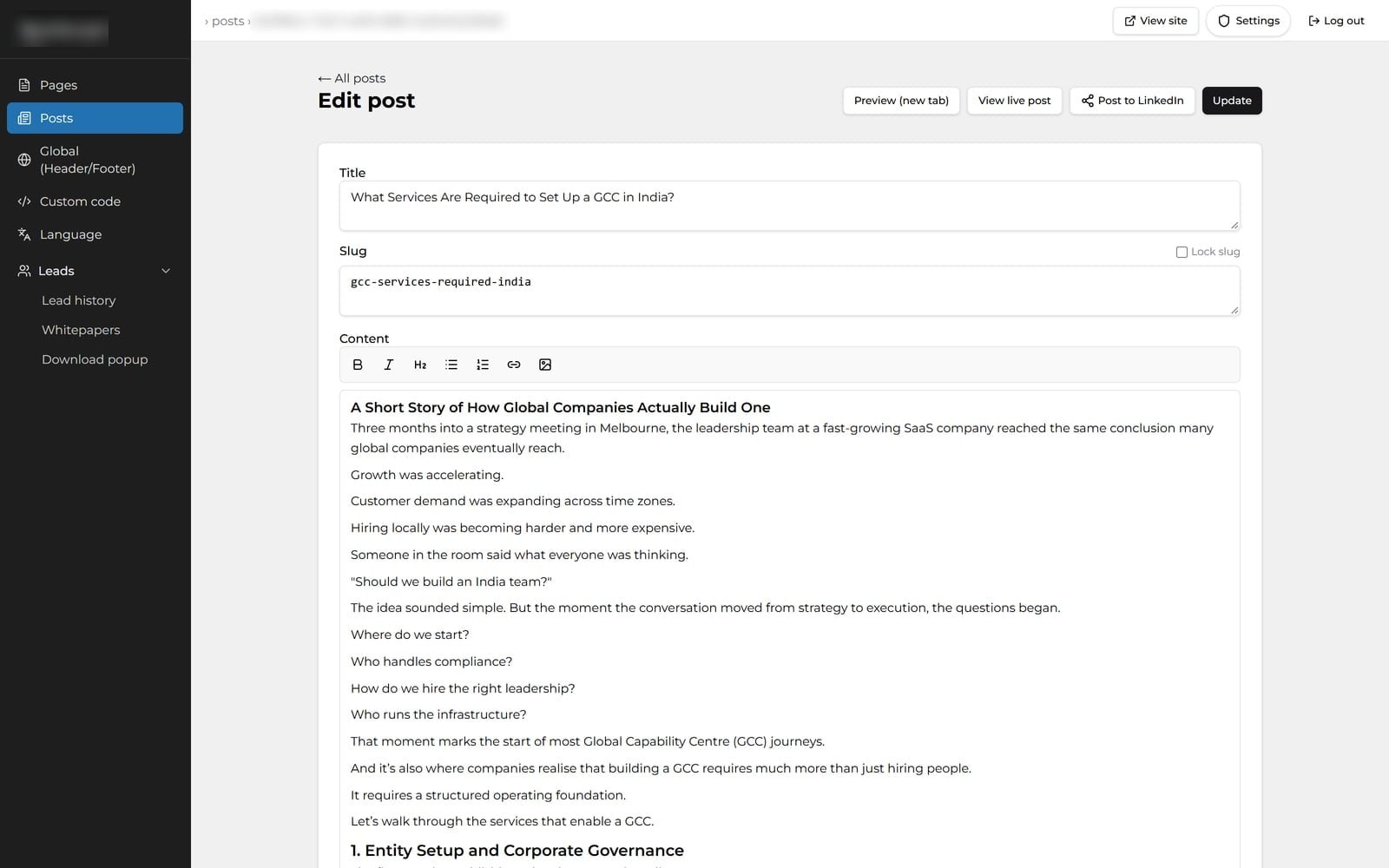 Website and CMS for an India Expansion Consultancy — screenshot 4