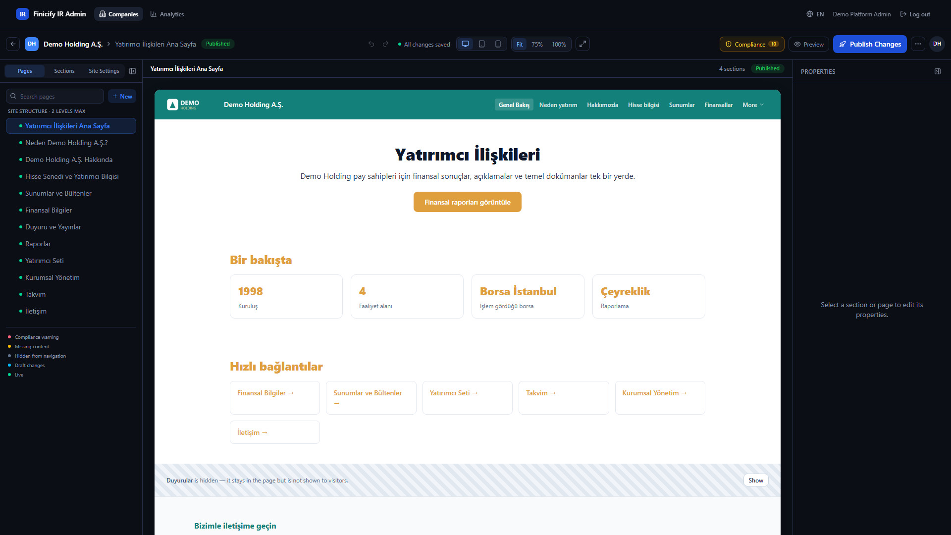 Investor relations website platform for Finicify