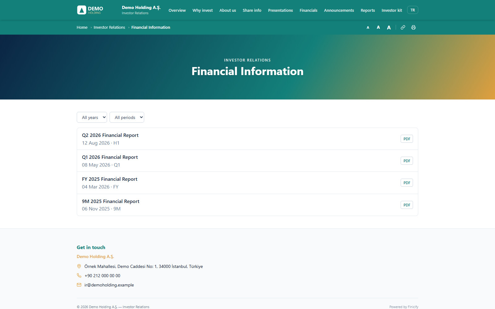 Investor relations website platform for Finicify — screenshot 2