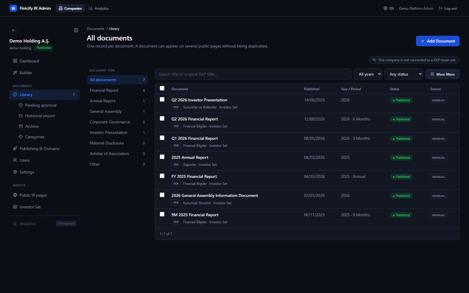 Investor relations website platform for Finicify — screenshot 3