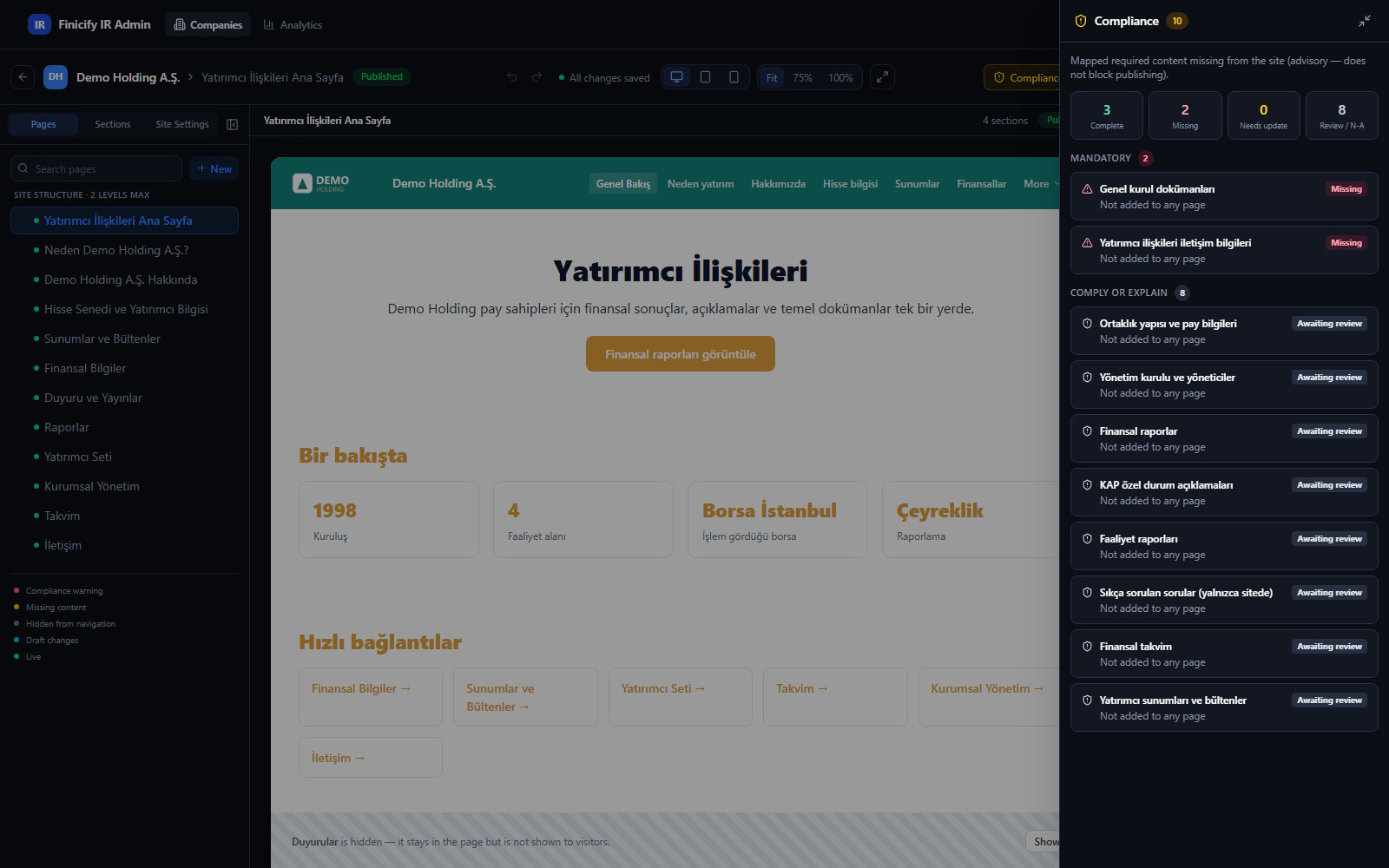 Investor relations website platform for Finicify — screenshot 4