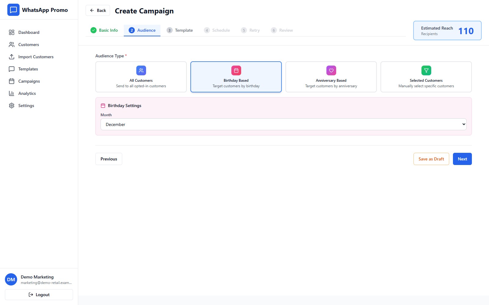 WhatsApp Marketing Platform for a Silk Retailer — screenshot 2