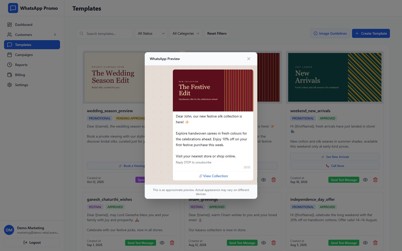WhatsApp Marketing Platform for a Silk Retailer — screenshot 4