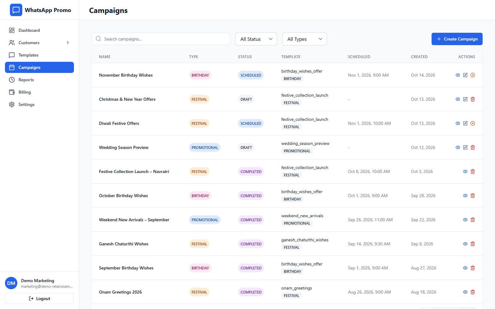 WhatsApp Marketing Platform for a Silk Retailer — screenshot 5